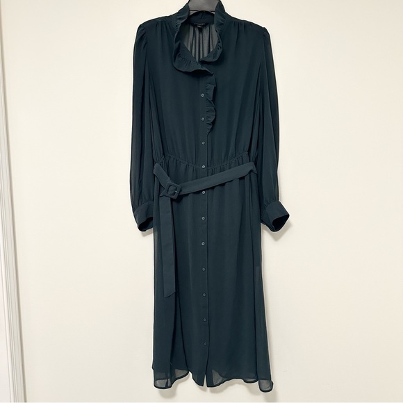 Banana Republic Dark Green Long Sleeve Belted Midi Shirt Dress Women's size XL - Picture 5 of 11